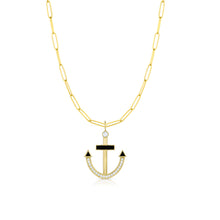 Gold, Black Onyx & Diamond Anchor Pendant