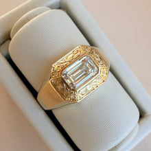 Hand Engraved Emerald Cut Signet Ring