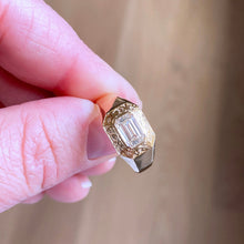 Hand Engraved Emerald Cut Signet Ring