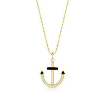 Gold, Black Onyx & Diamond Anchor Pendant