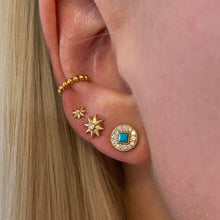 Gold French Cut Diamond & Turquoise Halo Studs