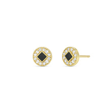 Gold French Cut Diamond & Black Onyx Halo Studs
